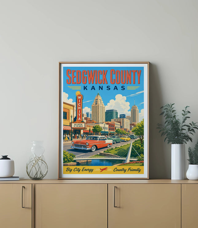 Sedgwick County, Kansas, Wichita Air Capital of the World vintage travel poster.