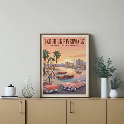 Laughlin Riverwalk Nevada Colorado River vintage travel poster artwork.