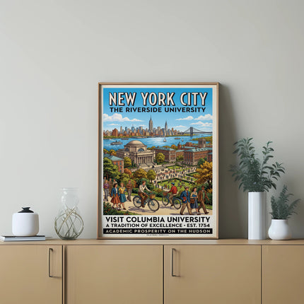 New York City poster featuring Columbia University campus and skyline.