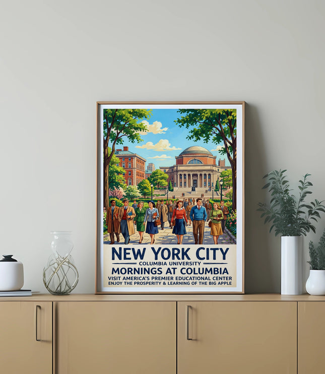 New York City Mornings at Columbia University vintage poster.
