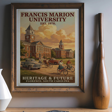 Francis Marion University Heritage & Future poster, Est. 1970, Florence, SC.