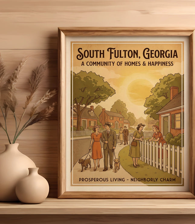 South Fulton, Georgia poster depicting homes, happiness, and community.