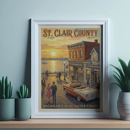 St. Clair County Michigan's Blue Water Coast vintage travel poster.