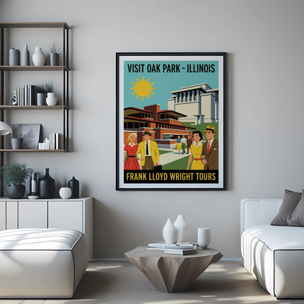 Vintage poster for "Visit Oak Park - Illinois Frank Lloyd Wright Tours".