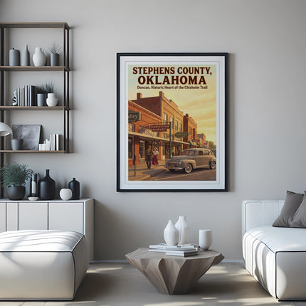 Poster of Stephens County, Oklahoma, featuring Duncan and the Chisholm Trail.