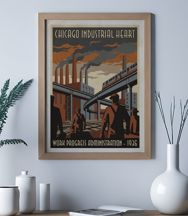Work Progress Administration 1936 poster depicting Chicago's industrial heart