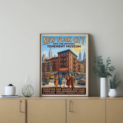 New York City Tenement Museum poster displaying "Visit the Historic Tenement Museum."