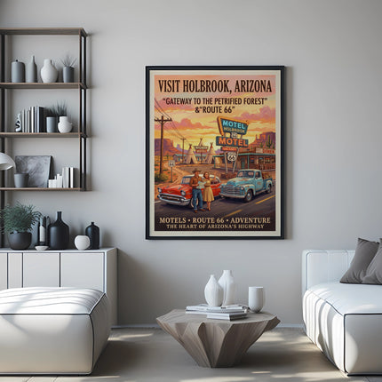 Holbrook, Arizona "Gateway to the Petrified Forest" & "Route 66" vintage poster.