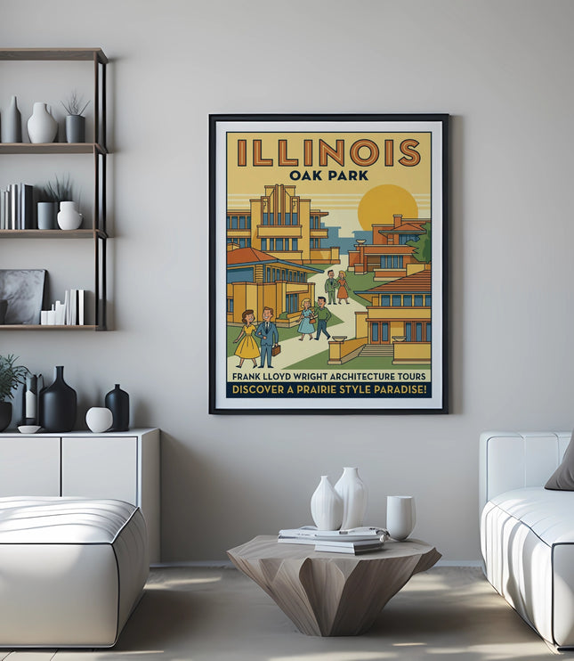 Illinois Oak Park art print featuring Frank Lloyd Wright architecture and tours.