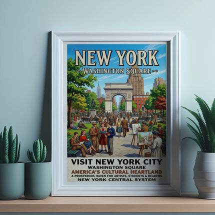 New York City Washington Square vintage travel poster.