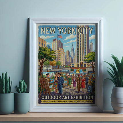 New York City Outdoor Art Exhibition poster in Rockefeller Center.