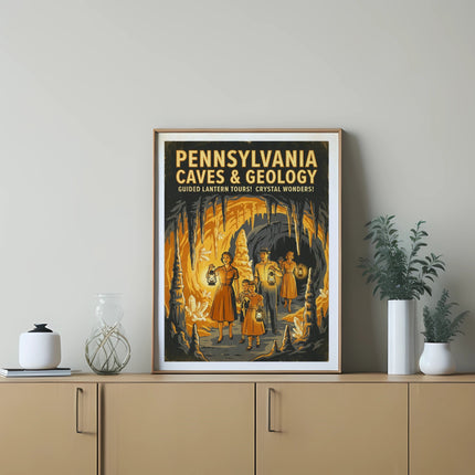 Pennsylvania Caves & Geology guided lantern tour poster with family.