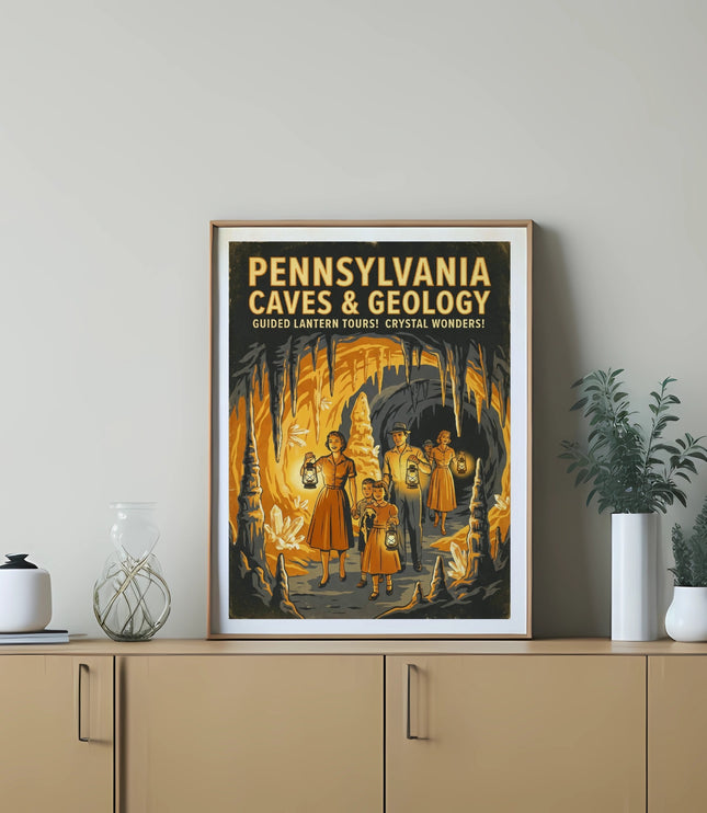 Pennsylvania Caves & Geology guided lantern tour poster with family.