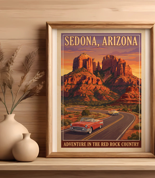 Sedona, Arizona: Adventure in the Red Rock Country vintage travel poster.