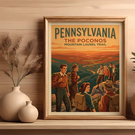 Retro Pennsylvania Pocono Mountain Trail vintage travel poster.