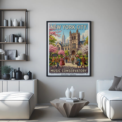 New York City travel poster for The Juilliard School of Music Conservatory.