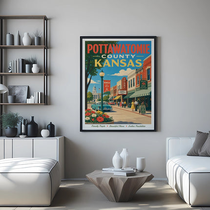 Poster for Pottawatomie County, Kansas, featuring Wamego and "A Great Place To Be!".