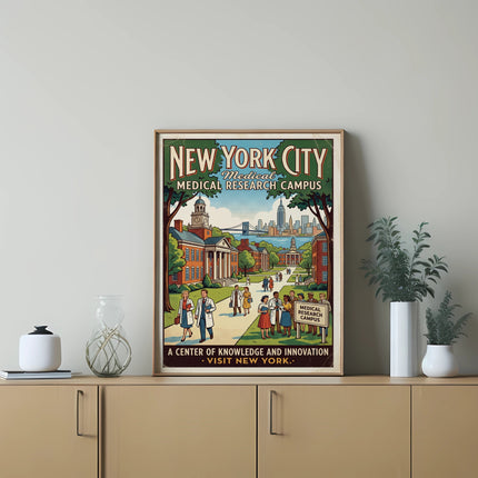 New York City Medical Research Campus poster with campus scene and skyline.