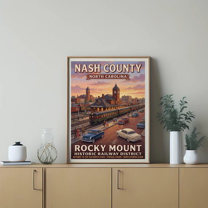 Nash County, North Carolina, Rocky Mount Historic Railway District vintage train poster.