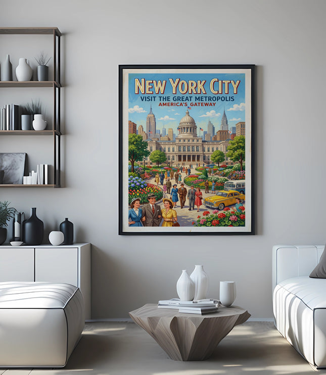 New York City visit the Great Metropolis America's Gateway vintage travel poster.