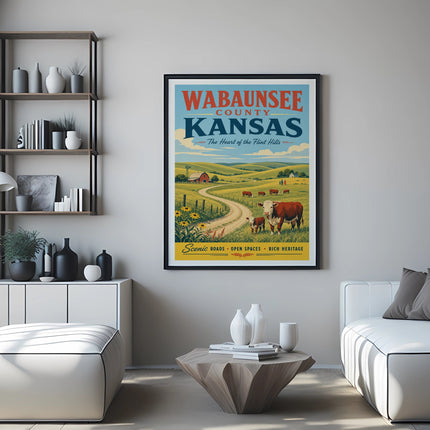 Wabaunsee County, Kansas "The Heart of the Flint Hills" vintage travel poster.
