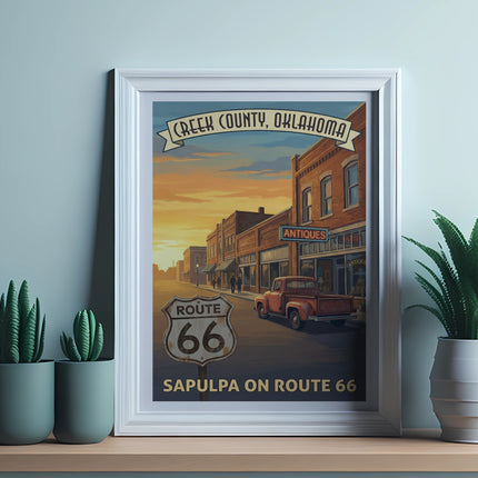 Creek County, Oklahoma poster with Sapulpa on Route 66 and vintage truck.