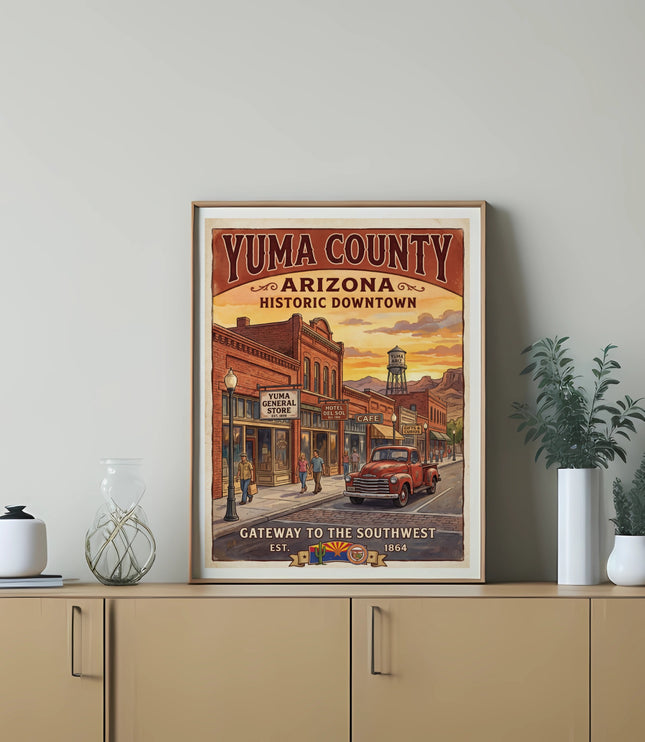 Yuma County Arizona Historic Downtown with vintage truck and water tower.