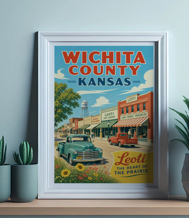 Wichita County Kansas vintage travel poster with text.