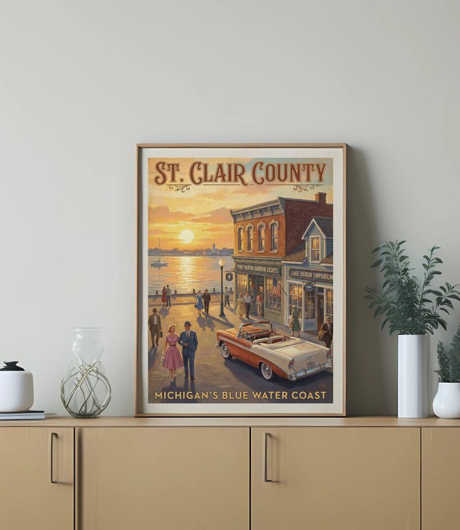 St. Clair County, Michigan's Blue Water Coast vintage travel poster.