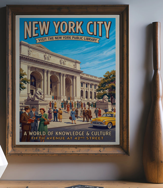 New York City Public Library poster with text "A World of Knowledge & Culture".