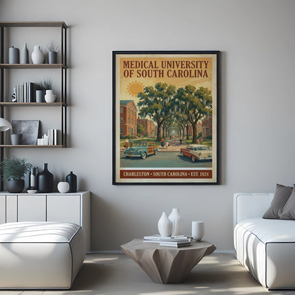Poster with "Medical University of South Carolina Charleston" and vintage cars.