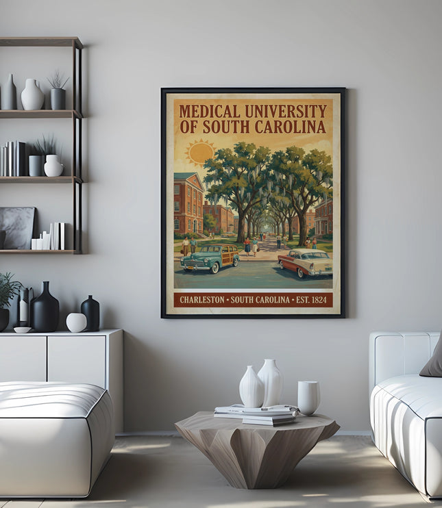 Poster with "Medical University of South Carolina Charleston" and vintage cars.