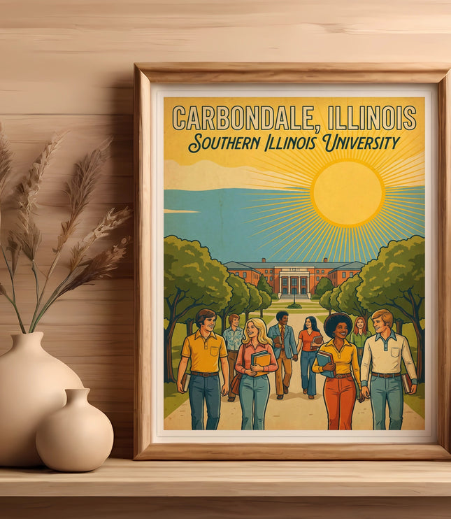 Carbondale, Illinois Southern Illinois University poster with students walking.