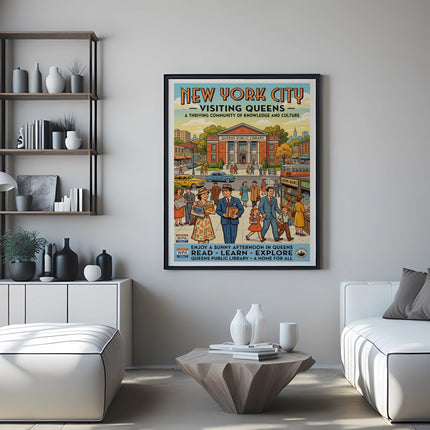New York City Queens Public Library WPA poster with "Read, Learn, Explore".