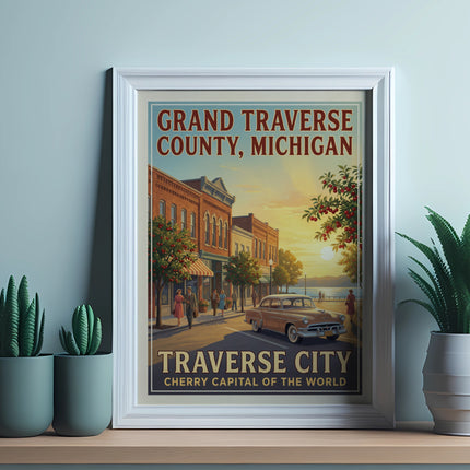 Grand Traverse County, Michigan, Traverse City, Cherry Capital of the World vintage poster.