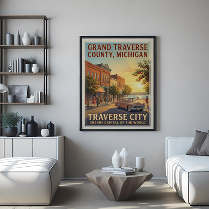 Grand Traverse County, Michigan poster with "Traverse City Cherry Capital of the World".