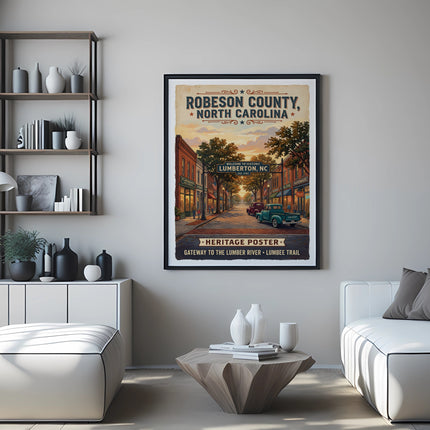 Robeson County, North Carolina heritage poster depicting a historic street in Lumberton.
