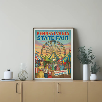 Pennsylvania State Fair poster featuring a Ferris wheel and carnival scene.