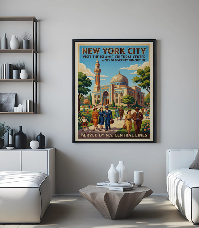 New York City poster of Islamic Cultural Center served by N.Y. Central Lines.
