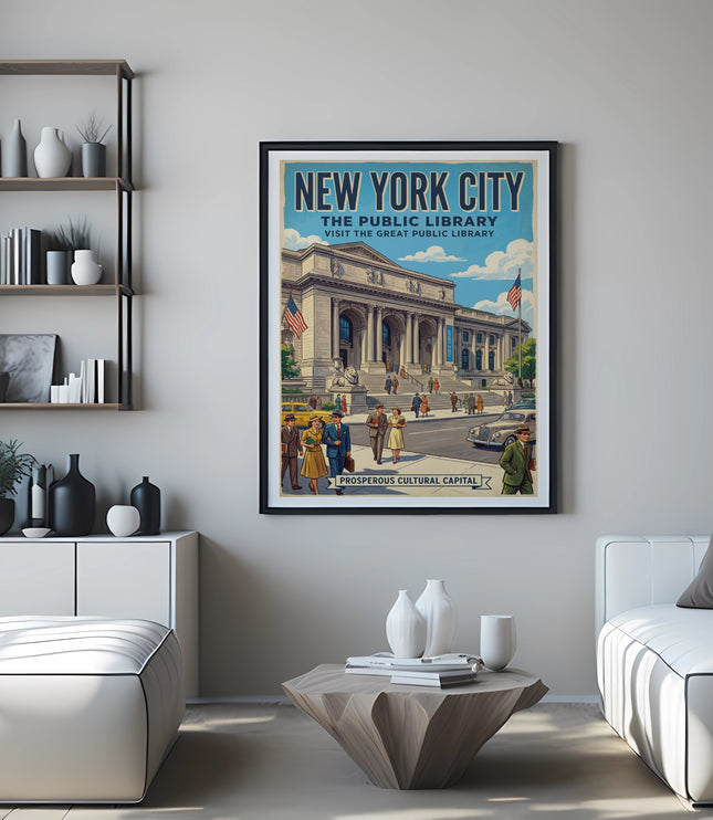 New York City Public Library vintage travel poster.