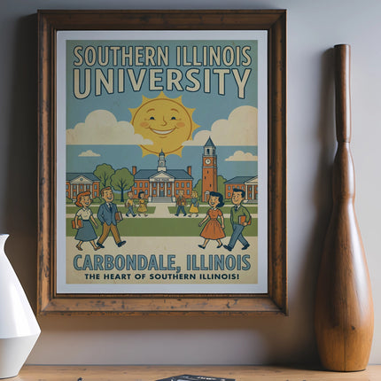 Vintage poster for Southern Illinois University, Carbondale, featuring Old Main building.