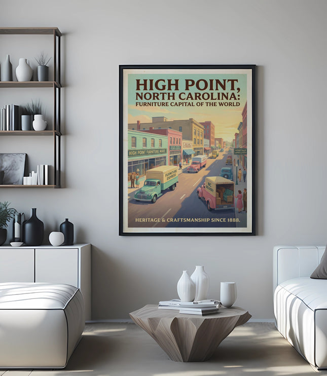 Vintage style poster of High Point, North Carolina, the furniture capital.