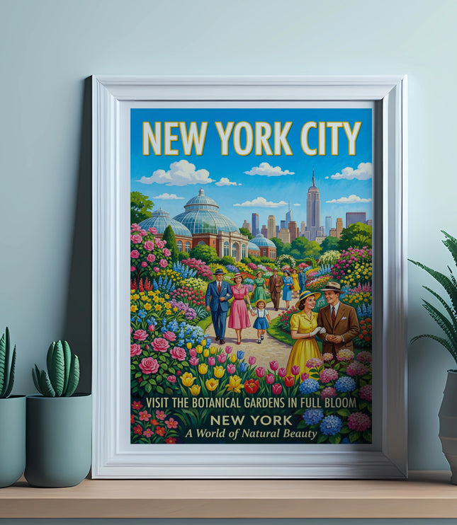 New York City Botanical Gardens in full bloom vintage travel poster.
