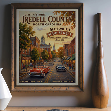 Vintage poster of Statesville's Main Street, Iredell County, North Carolina.