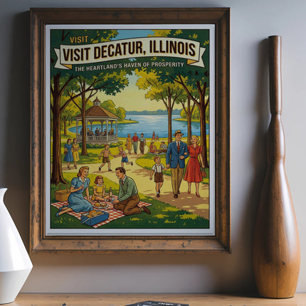 Vintage travel poster for Visit Decatur, Illinois.