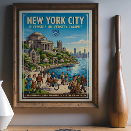 Vintage poster for Riverside University Campus in New York City.