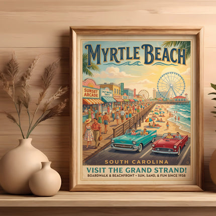 Myrtle Beach: Visit the Grand Strand! Boardwalk, beach, and vintage cars since 1938.