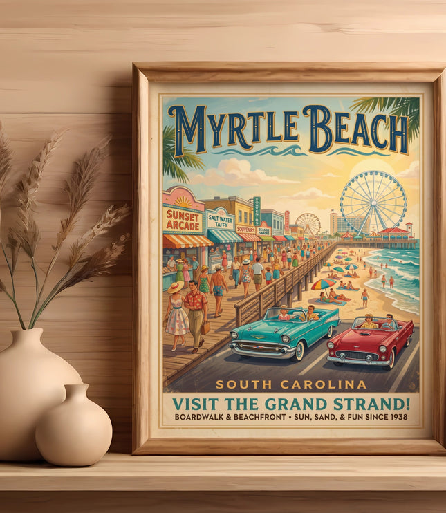 Myrtle Beach: Visit the Grand Strand! Boardwalk, beach, and vintage cars since 1938.