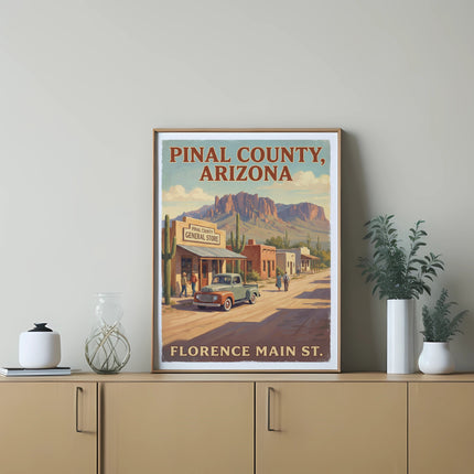 Pinal County, Arizona Florence Main St. vintage travel poster art.