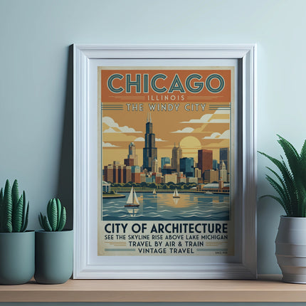 Framed Chicago skyline art with text: "City of Architecture".